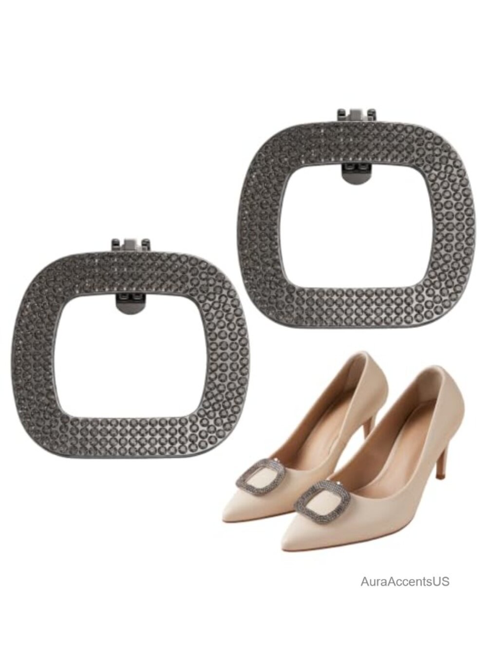 Rhinestone Shoe Clips for Women - Square Frame Dress Shoe Decorations, Spring